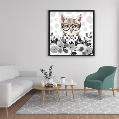 Toile encadrée Chat Geek | Décoration de chambre animalière | Art animalier