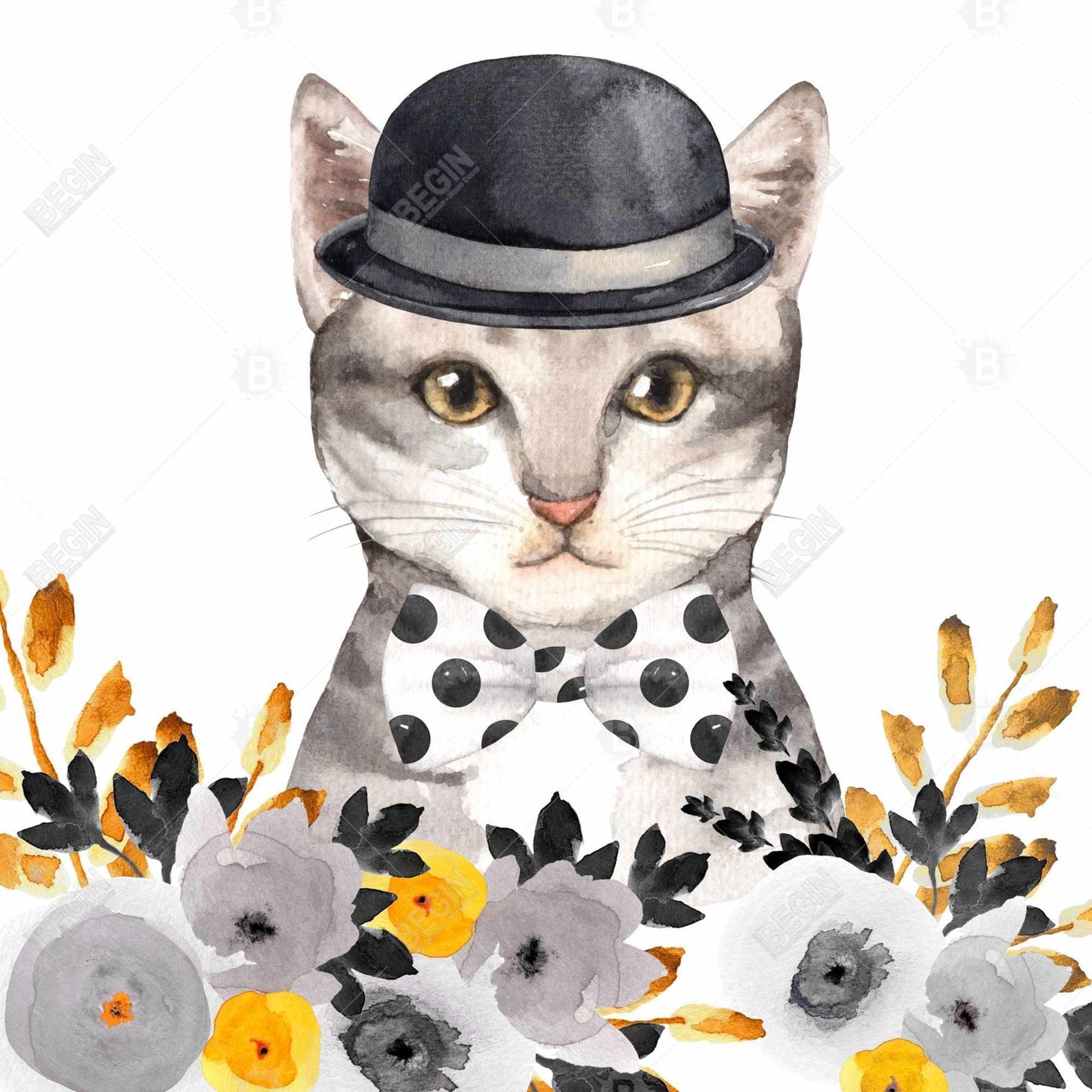 Toile encadrée « Chat chic » | Décoration animalière grise pour chambre