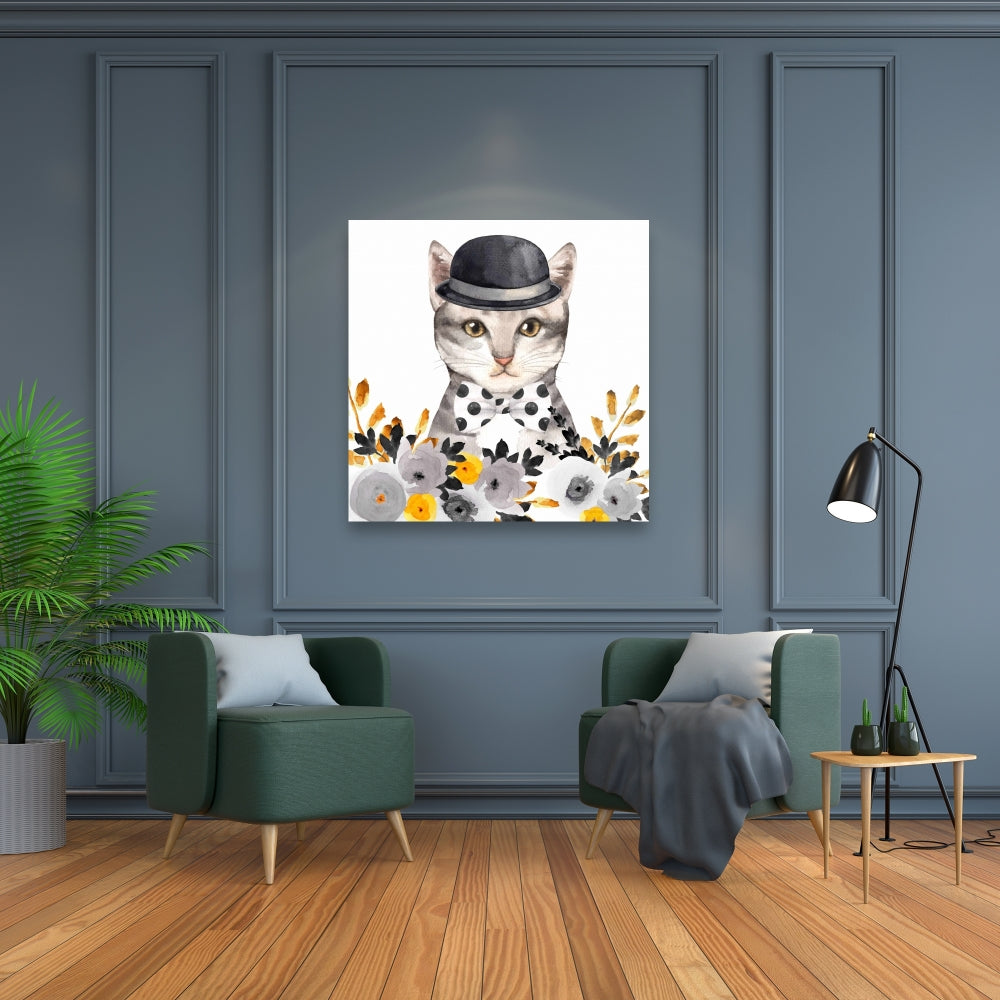 Gray Chic Cat Canvas - Bedroom Pet Art for Home Decor