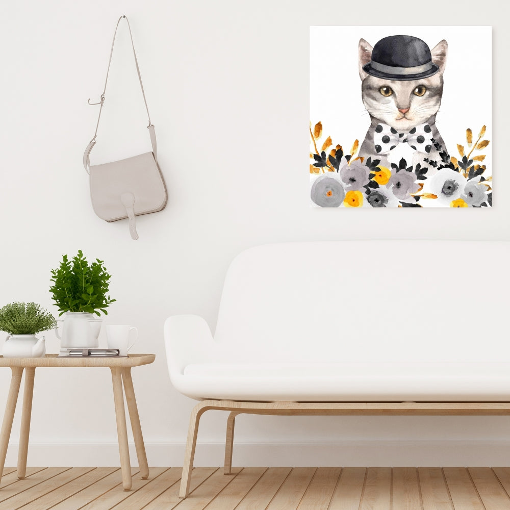 Gray Chic Cat Canvas - Bedroom Pet Art for Home Decor