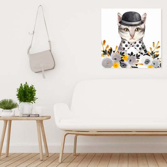 Gray Chic Cat Canvas - Bedroom Pet Art for Home Decor