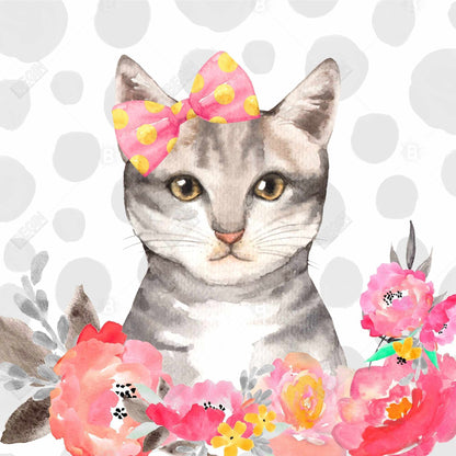Toile encadrée représentant un chat charmant | Décoration d'intérieur blanche