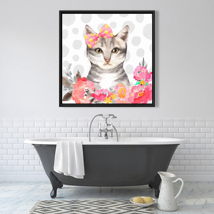 Toile encadrée représentant un chat charmant | Décoration d'intérieur blanche
