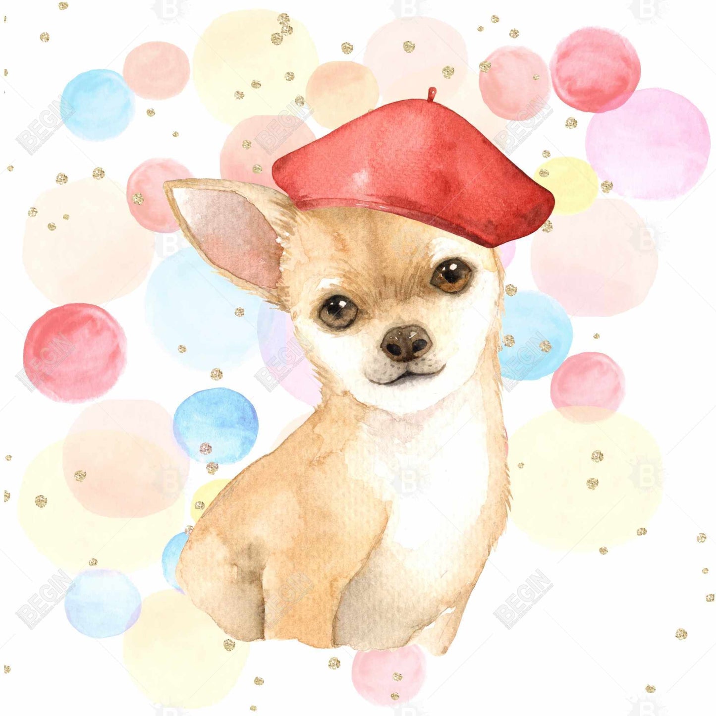 Artiste Chihuahua - Décoration sur toile encadrée pour chambre à coucher rouge