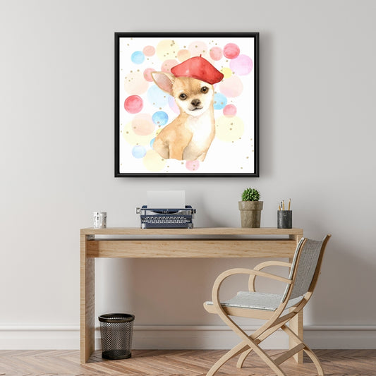 Chihuahua Dog Artist - Red Bedroom Animals Framed Canvas Decor