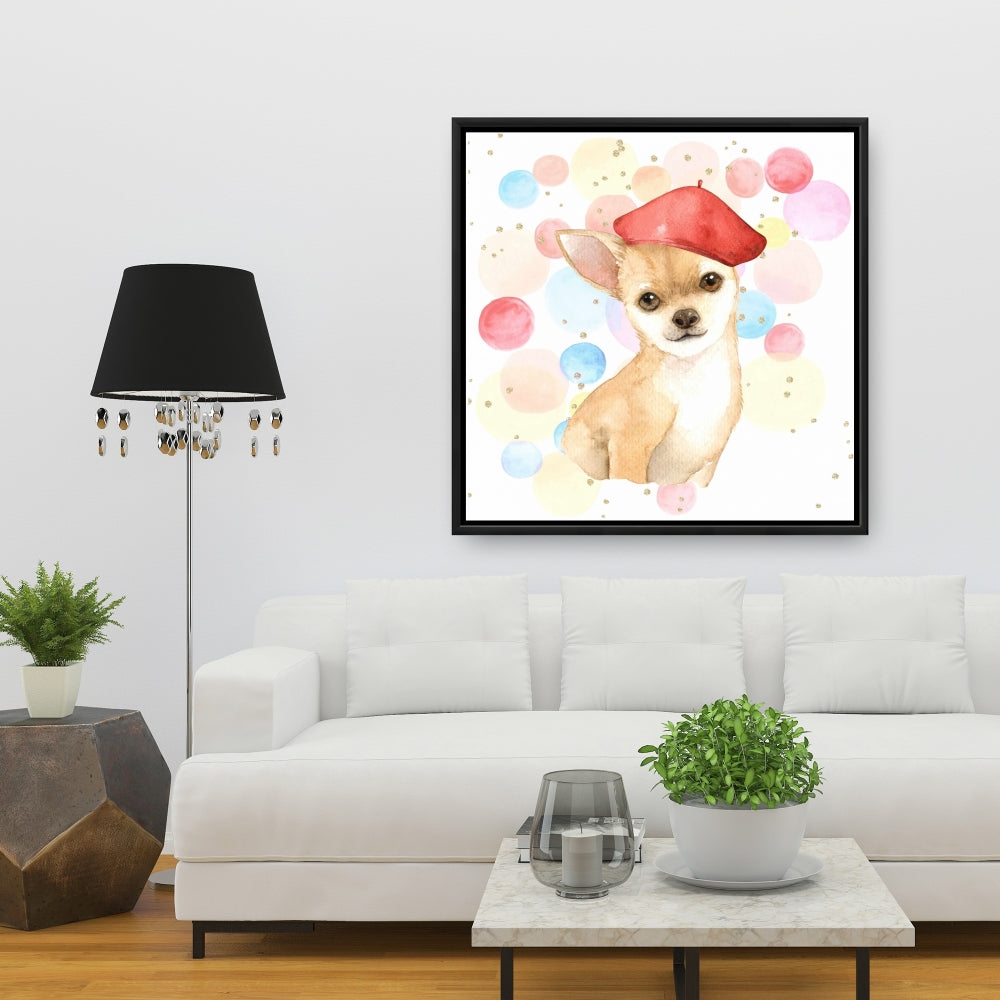 Artiste Chihuahua - Décoration sur toile encadrée pour chambre à coucher rouge