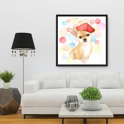 Artiste Chihuahua - Décoration sur toile encadrée pour chambre à coucher rouge