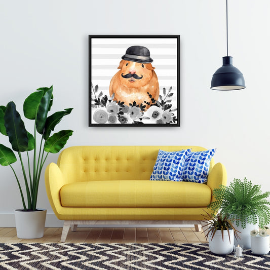 Guinea Pig Detective - Framed Canvas | Animal Bedroom Decor