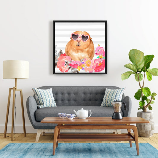Guinea Pig with Glasses Canvas | Brown Framed Bedroom Decor