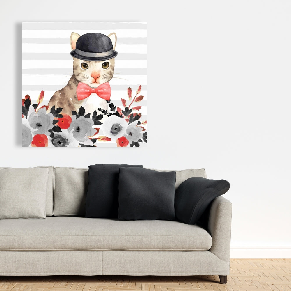 Cat Detective Gray Canvas | Stylish Bedroom Animal Decor