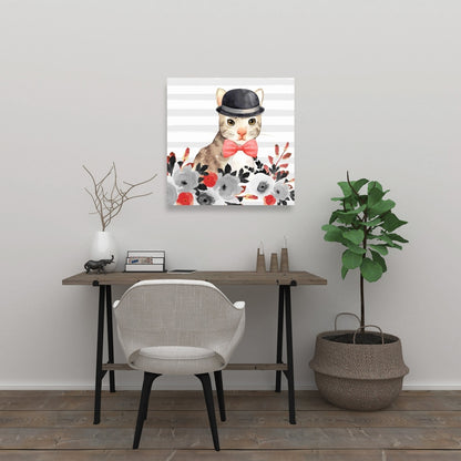 Cat Detective Gray Canvas | Stylish Bedroom Animal Decor
