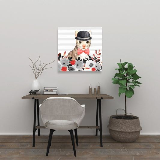 Cat Detective Gray Canvas | Stylish Bedroom Animal Decor