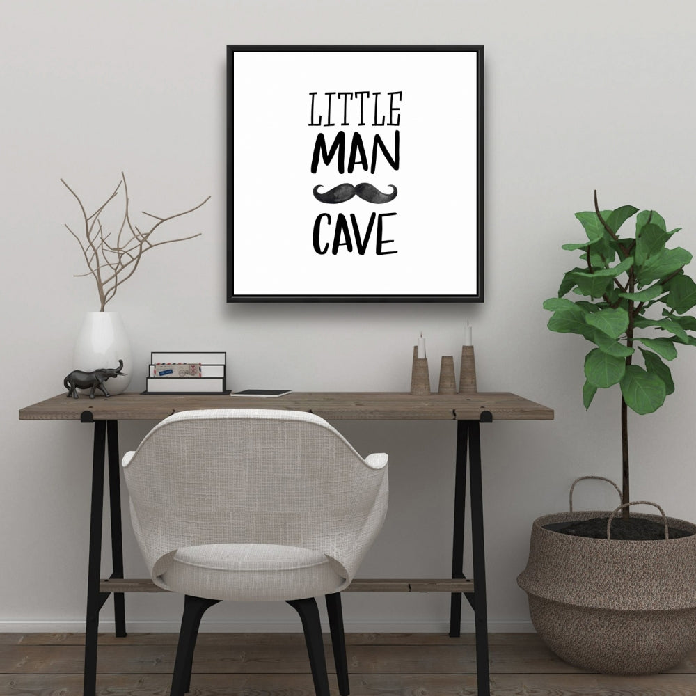 Toile monochrome « Homme des cavernes » blanche | Décoration d'intérieur encadrée