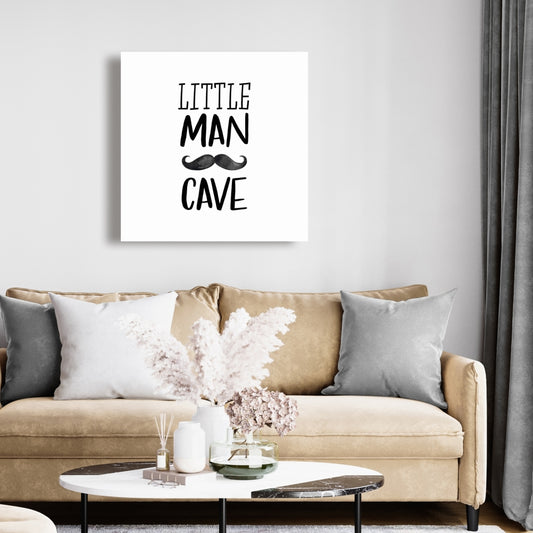 Little Man Cave Canvas | White Monochrome Home Decor Art