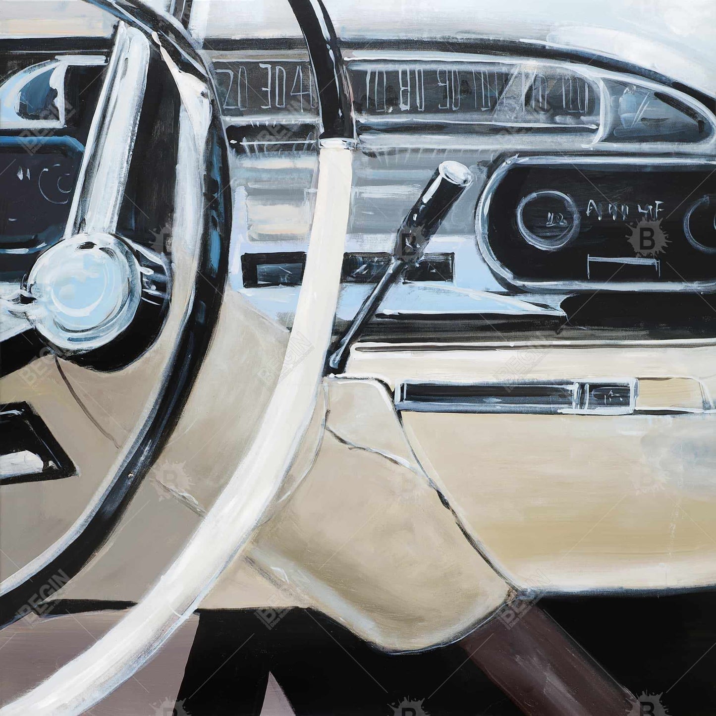 1950s Car Dashboard Gray Canvas | Home Decor Wall Art