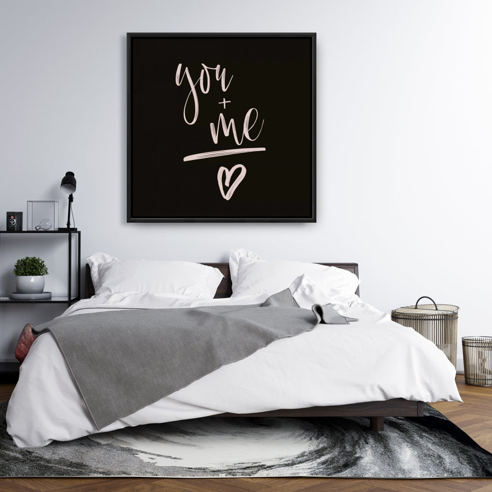 Toile encadrée noire motivante « Toi et moi » pour chambre à coucher | Décoration d'intérieur