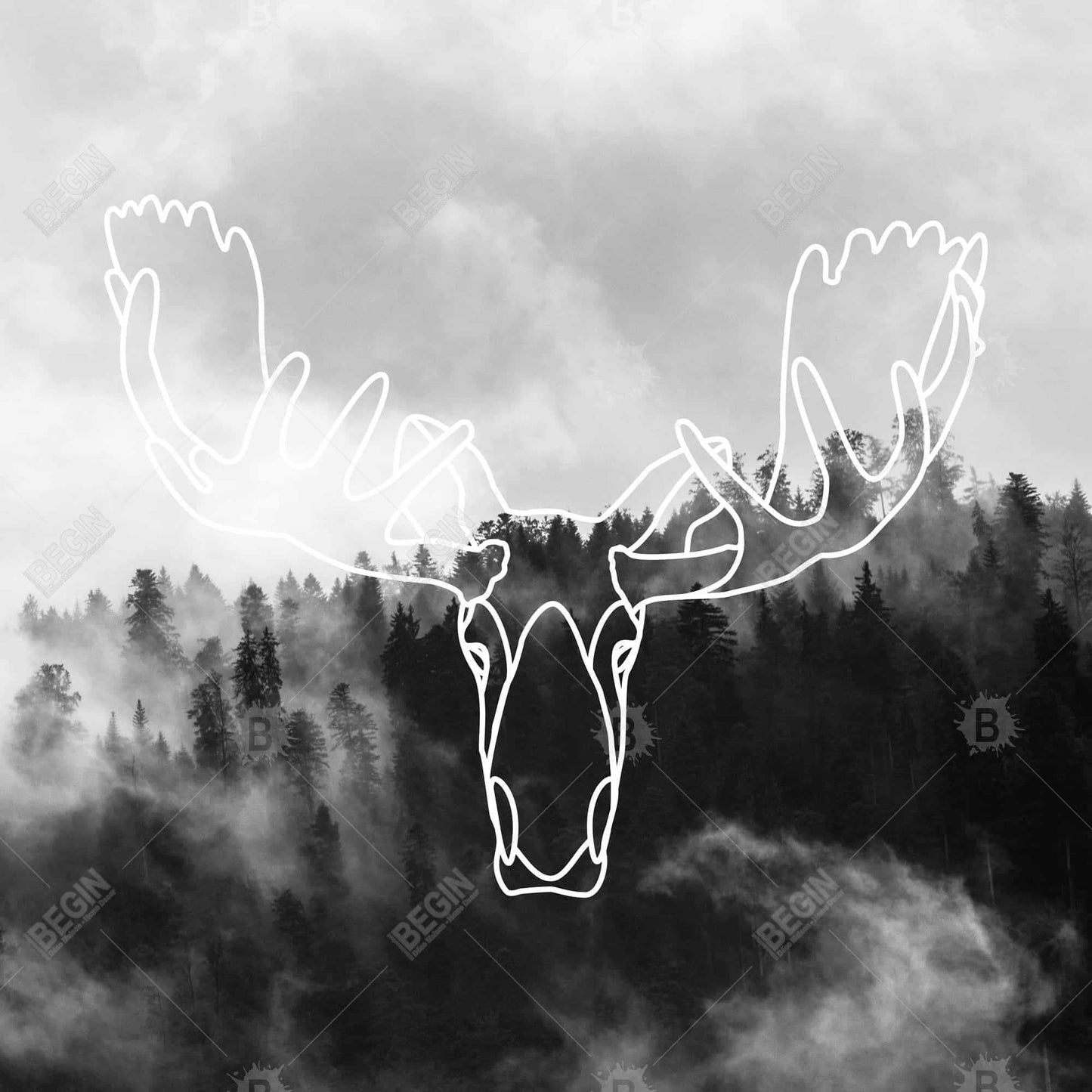 Minimalist Moose Head Canvas - Rustic Bedroom Decor Wall Art