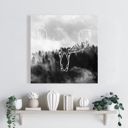 Minimalist Moose Head Canvas | Rustic Deer Home Decor