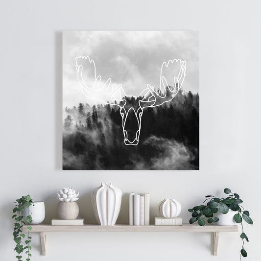 Minimalist Moose Head Canvas | Rustic Deer Home Decor