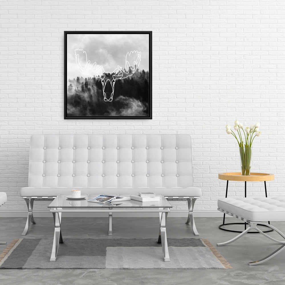 Minimalist Moose Head Canvas - Rustic Bedroom Decor Wall Art