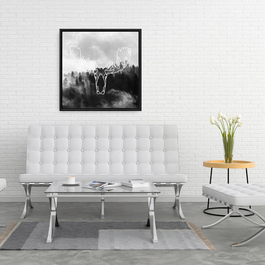 Toile minimaliste avec tête d'élan - Décoration murale rustique pour chambre à coucher