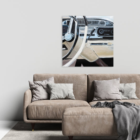 Gray 1950s Car Dashboard Canvas - Modern Bedroom Wall Art