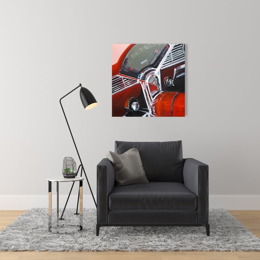 Vintage Red Car Dashboard Canvas - Gray Car Home Decor