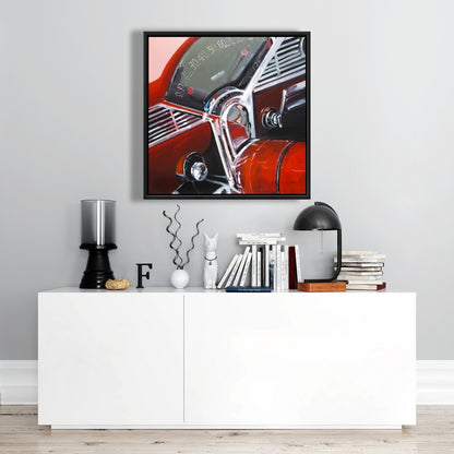 Vintage Red Car Dashboard Canvas | Bedroom Wall Art Decor