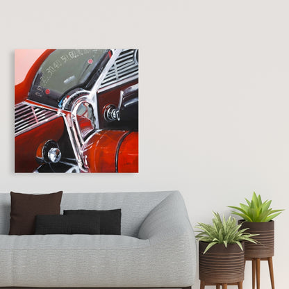 Vintage Red Car Dashboard Canvas - Gray Car Home Decor