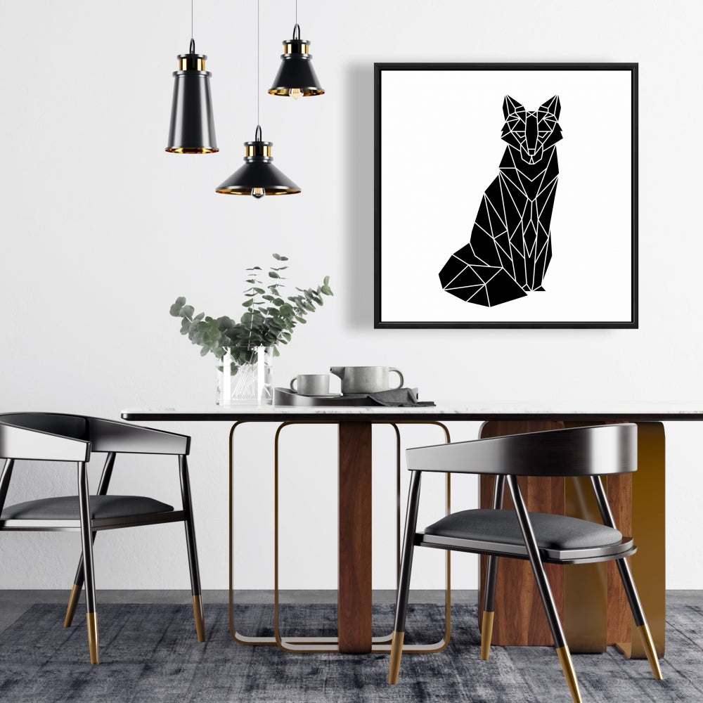 Toile encadrée motif renard géométrique – Décoration murale de chambre moderne