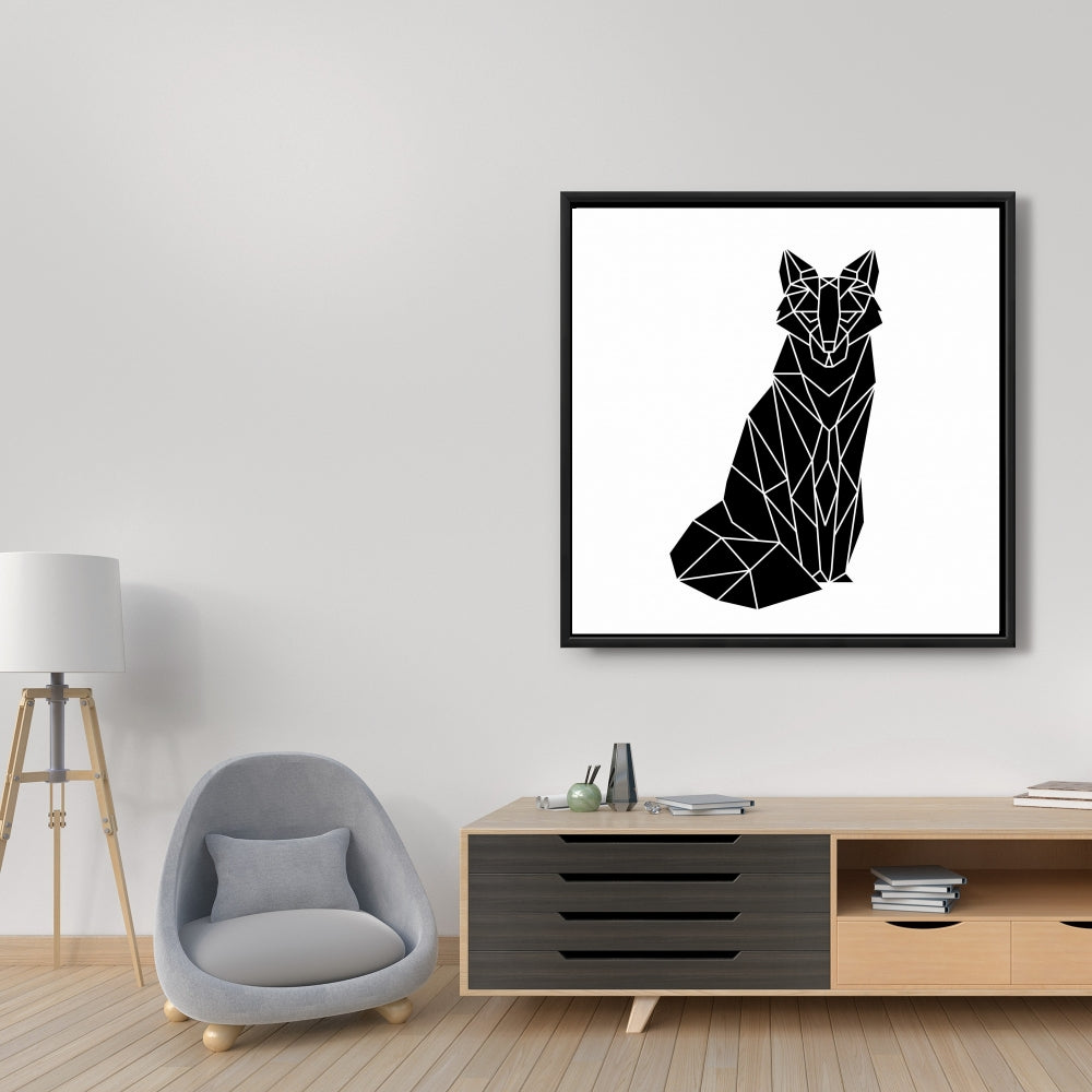 Toile encadrée motif renard géométrique – Décoration murale de chambre moderne