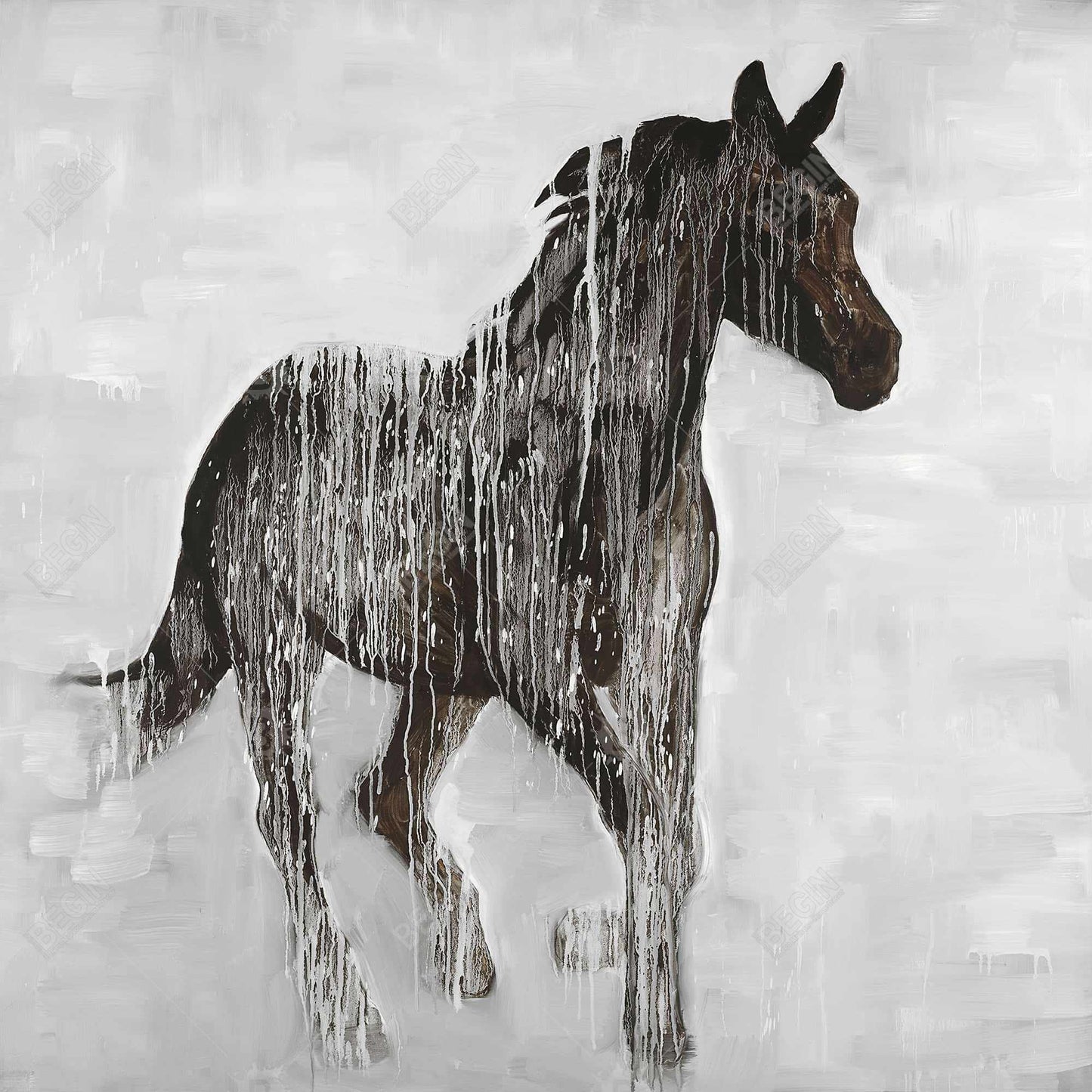 Toile abstraite représentant un cheval brun | Décoration murale animalière