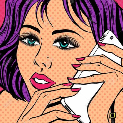 Retro Purple Bedroom Canvas | Pop Art Lady on Phone Decor