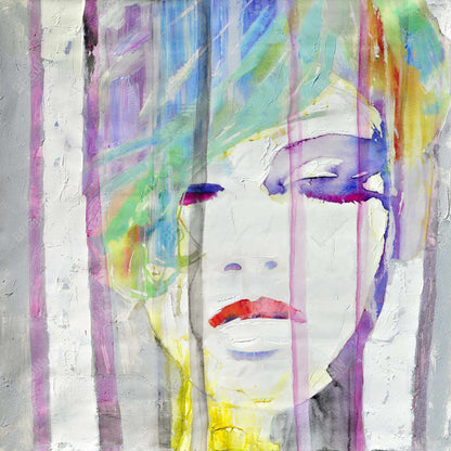 Portrait abstrait et coloré | Toile encadrée grise | Décoration d'intérieur