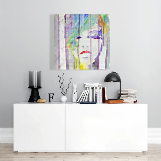 Beauty Figurative Gray Canvas - Abstract Colorful Portrait Decor