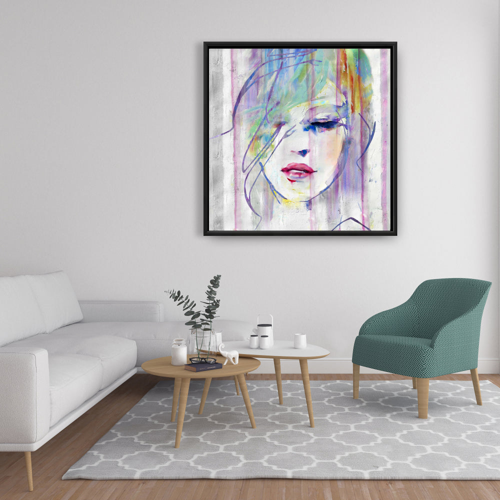 Abstract Beauty Woman Figurative Canvas - Gray Framed Decor