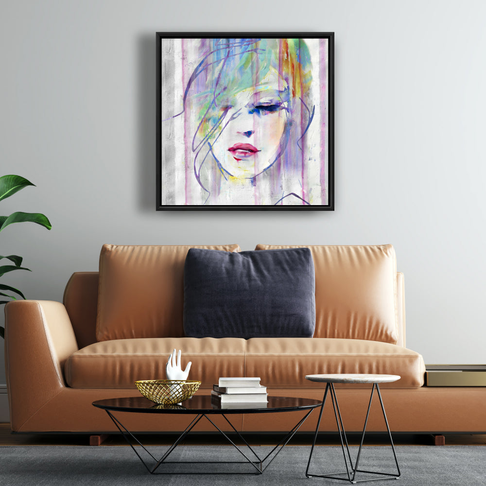 Abstract Beauty Woman Figurative Canvas - Gray Framed Decor