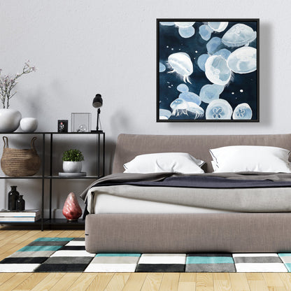 Toile encadrée bleue Méduse | Décoration d'intérieur sur le thème des animaux aquatiques