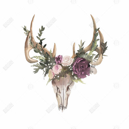 Rustic Deer Skull with Flowers Canvas - Animal Bedroom Decor