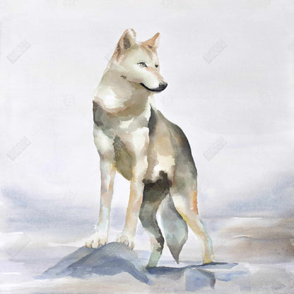 Toile représentant un loup – Décoration d'intérieur avec des animaux bleus et des montagnes