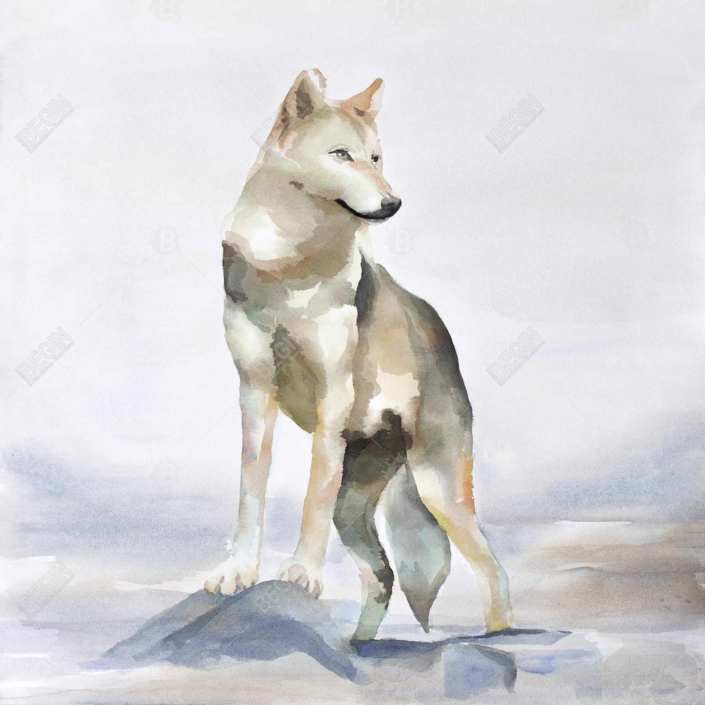 Wolf Canvas Art - Mountains Blue Animals Decor for Home