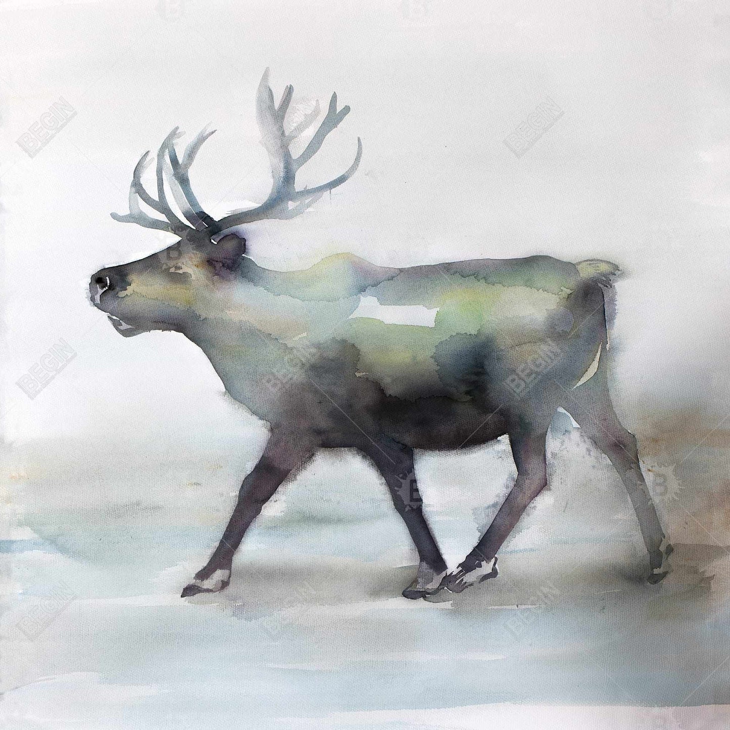 Toile de chambre à coucher « Caribou » bleu | Décoration d'intérieur encadrée