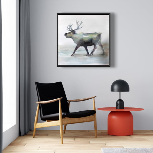 Toile de chambre à coucher « Caribou » bleu | Décoration d'intérieur encadrée