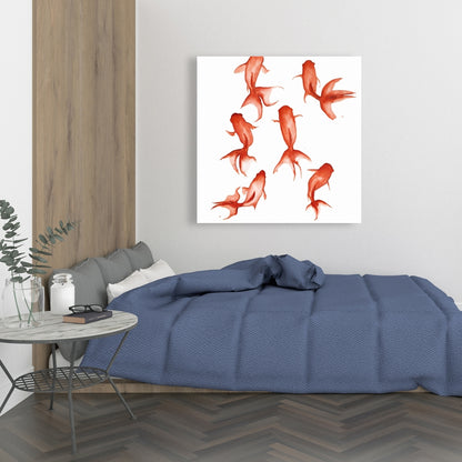 Small Red Fishes Canvas - Asian Animals Bedroom Wall Art Decor