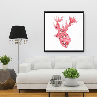 Toile Cerf rose asiatique - Décor cerf avec fleurs de cerisier