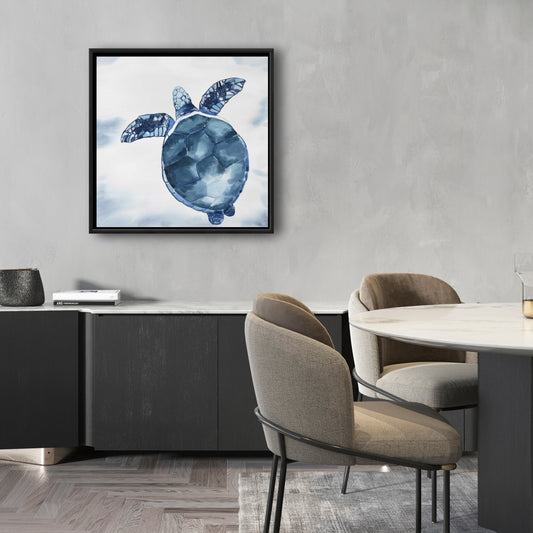 Toile aquarelle tortue bleue – Décoration chambre animaux bleus