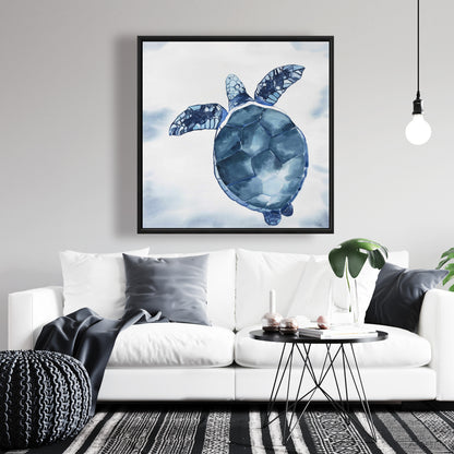 Watercolor Blue Turtle Canvas - Blue Bedroom Animals Decor