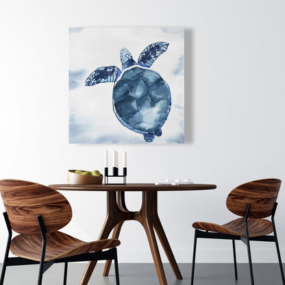 Exotic Blue Watercolor Turtle Canvas - Home Decor Bedroom Art