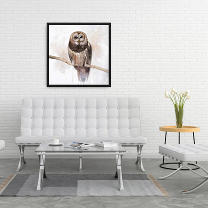 Toile Chouette rayée | Décoration de chambre encadrée avec oiseau brun