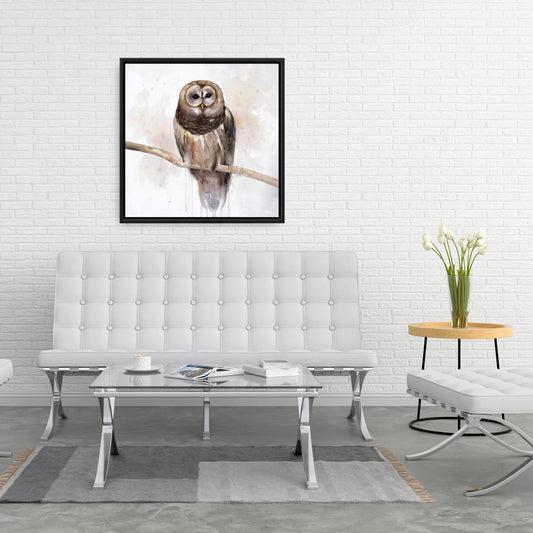 Toile Chouette rayée | Décoration de chambre encadrée avec oiseau brun